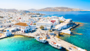 an aerial view of greece yacht vacations