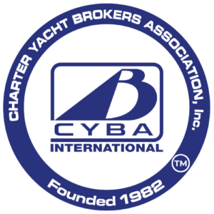 CYBA International logo - Charter Yacht Brokers Association Inc., founded 1982, featuring blue sailboat emblem.